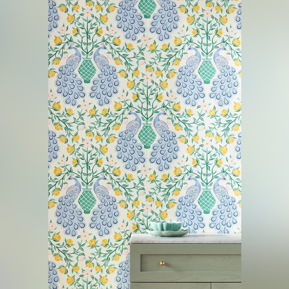 New Anthropologie Home Decor Milton & King Lemon Peacock Wallpaper Wall Paper